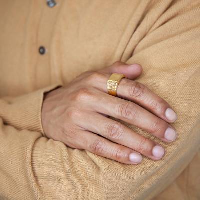 Yellow Gold Rectangular Signet Ring With Square Motif - Imperium