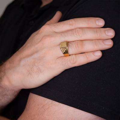 Grooved Yellow 750/1000 Gold Signet Ring - Imperium