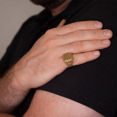 750/1000 Yellow Gold Square Signet Ring with Engravable Caduceus - Imperium