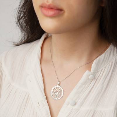Grand pendentif gravable arbre de vie argent, Diamètre 30 mm - Lumiosa