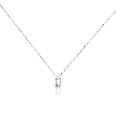 Collier émeraude Etincelle, diamant 0,25ct FSI et Or Blanc 750, Longueur 40 cm - Divine