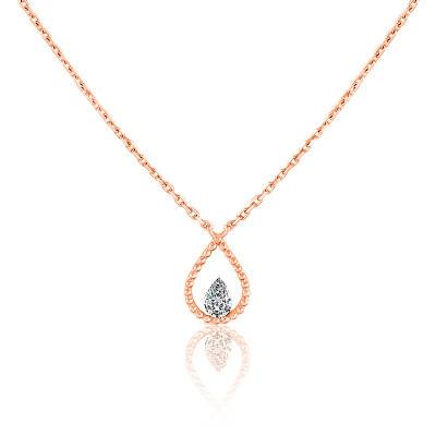 Collier Palline, Diamant poire 0,10 carat FSI et Or Rose 750, Longueur 40 cm - Divine