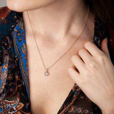 Collier zirconiums blancs, plaqué or, Longueur 45 cm - Naïades
