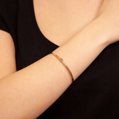18K Yellow Gold-Plated Grooved Bangle Bracelet, 62mm Diameter, 3mm Width - Naïades