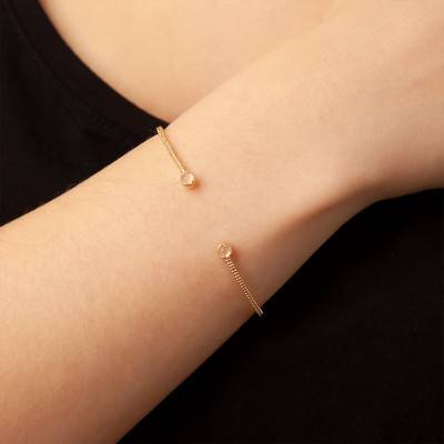 Bracelet jonc ouvert perlé, quartz rose et plaqué or, Diamètre 58 mm - Naïades