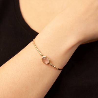 Bracelet jonc ouvert, quartz rose et plaqué or, Diamètre 58 mm - Naïades