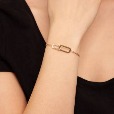 Bracelet chaîne double anneau, plaqué or, Longueur 18 cm, Largeur 2 mm - Naïades