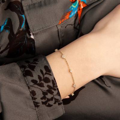 Yellow 18K Gold-Plated Star Bracelet with Zirconium Oxides, 18 cm Length - Naïades