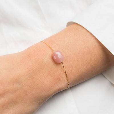 Yellow 18K Gold & Cushion Guava Quartz Bracelet, Adjustable Length 17 cm - Morganne Bello
