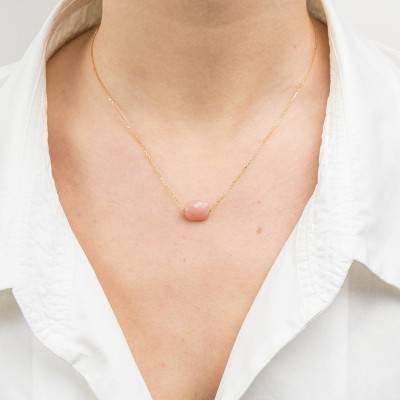Yellow 750/1000 Gold & Cushion Guava Quartz Necklace, Adjustable Length 42 cm - Morganne Bello