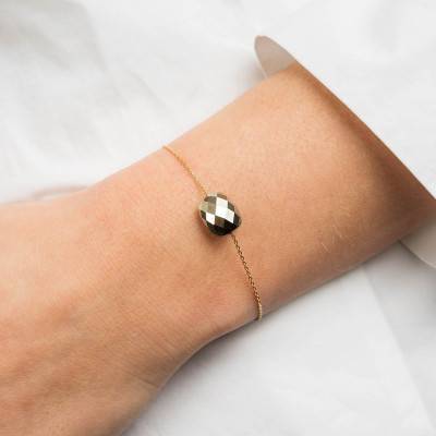 Yellow 750/1000 Gold & Cushion Pyrite Bracelet, Adjustable Length 17 cm - Morganne Bello