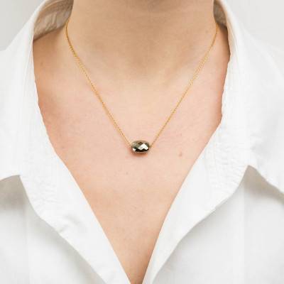Collier Or Jaune 750 Coussin Pyrite, Longueur 42 cm ajustable - Morganne Bello