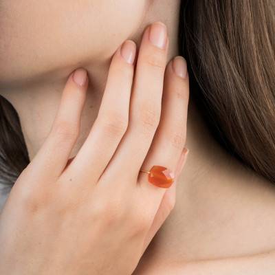 Yellow 750/1000 Gold & Cushion Carnelian Ring - Morganne Bello