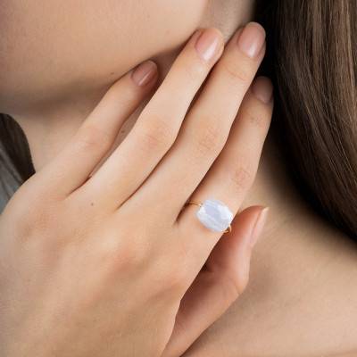 Bague Or Jaune 750 Coussin Agate Bleue Dentelle - Morganne Bello