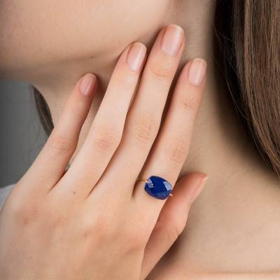 18K Yellow Gold & Cushion Lapis Lazuli Ring - Morganne Bello