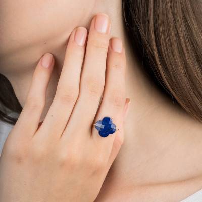 750 Yellow Gold & Lapis Lazuli Clover Ring - Morganne Bello
