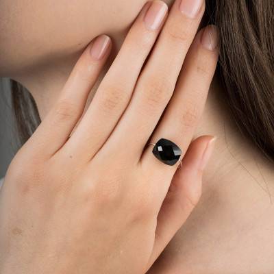 750 White Gold & Cushion Onyx Ring - Morganne Bello