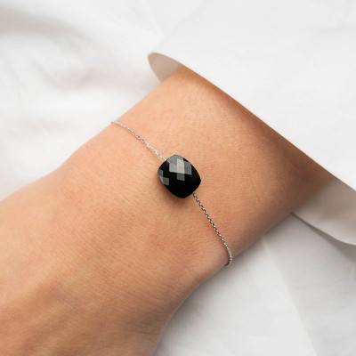 Bracelet Or Blanc 750 Coussin Onyx, Longueur 17 cm Ajustable - Morganne Bello