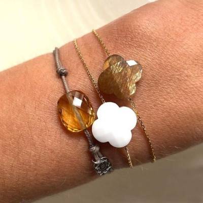 Bracelet Cordon Taupe Coussin Citrine, Ajustable - Morganne Bello