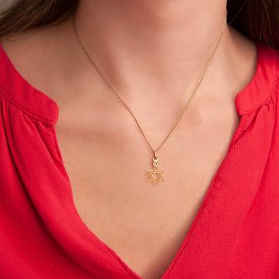 Openwork Star of David 375/1000 or 750/1000 Yellow Gold & Diamond 0.015 ct Pendant - Rosatella