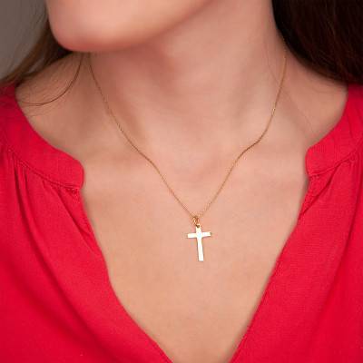Yellow Gold 375 or 750 Smooth Rectangular Catholic Cross - Rosatella