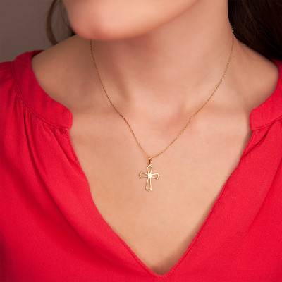 Yellow Gold 375 or 750 Open-Work Catholic Cross Pendant - Rosatella