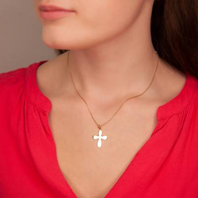 Yellow Gold 375 or 750 Rounded Baptism Cross Pendant - Rosatella