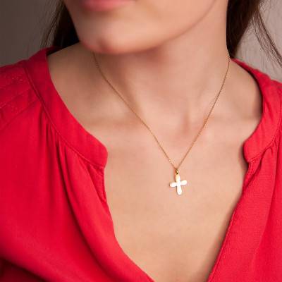Yellow Gold 375 or 750 Rounded Baptism Cross Pendant - Rosatella