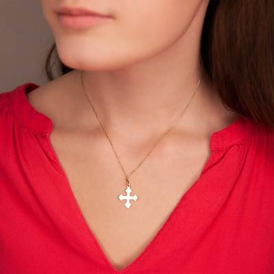 Yellow Gold 375 or 750 Trefoil Cross Pendant - Rosatella