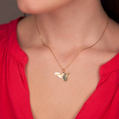 Engraved Sicily Map Pendant Palermo in 375/1000 or 750/1000 Yellow Gold - Rosatella