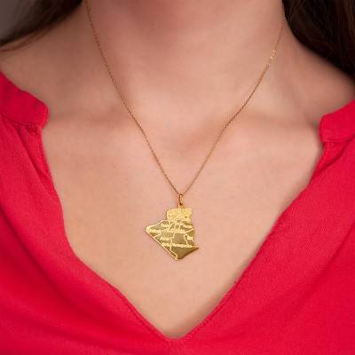 Engraved Yellow Gold 375 or 750 Algeria Cities Map Pendant - Rosatella