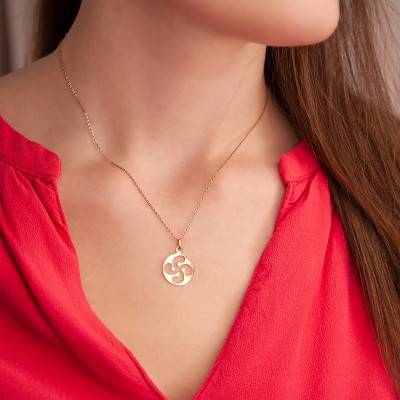 Yellow Gold 375/1000 or 750/1000 Openwork Round Plate Basque Cross Pendant - Rosatella