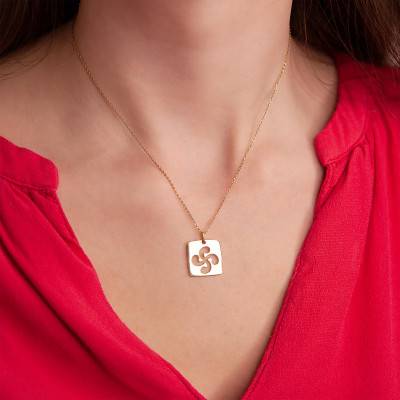 Yellow Gold 375/1000 or 750/1000 Square Plate Openwork Basque Cross Pendant - Rosatella
