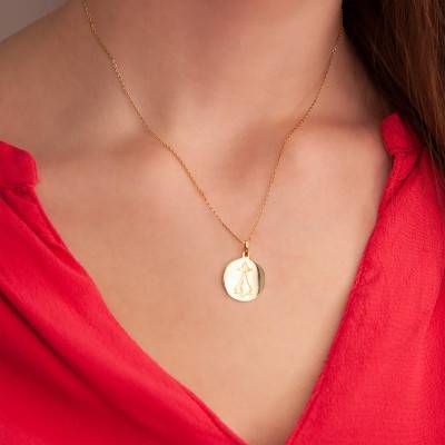 Pendentif Hermine Plaque Ronde Gravure, Or Jaune 375 ou 750 - Rosatella