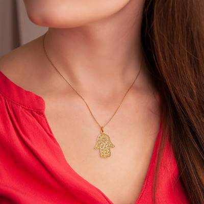 Yellow Gold 375 or 750 Open-Work Hand of Fatima Pendant - Rosatella