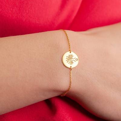 Bracelet Médaille Arbre de vie, Diamant 0,011 CT, Or Jaune 375 ou 750, 14 cm - Rosatella