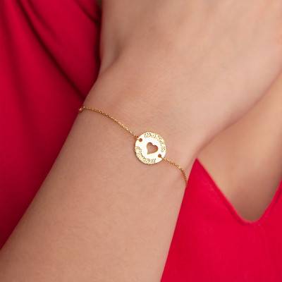Yellow Gold 375 or 750 Open-Work Heart Bracelet with "Maman d'amour" Engraving, Length 16 cm to 18 cm - Rosatella