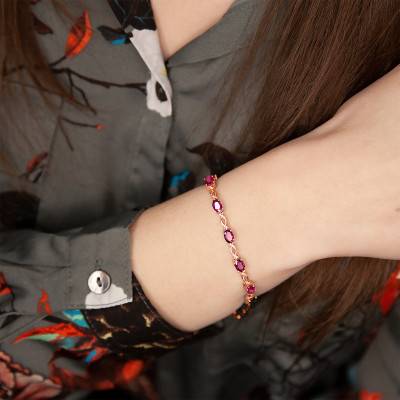 Bracelet en Or Jaune 750, Rubis & Diamants, Longueur 19 cm - Aurora