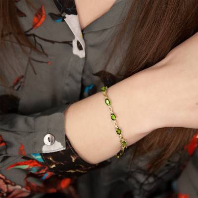 Bracelet, Or Jaune 750, Péridots & Diamants, Longueur 19 cm - Aurora