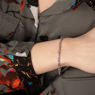 Bracelet, Or Blanc 750, Tourmalines roses & Diamants, Longueur 19 cm - Aurora