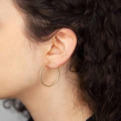 Demi-créoles en torsade Or Jaune 375, Diamètre 30 mm - Emanessence