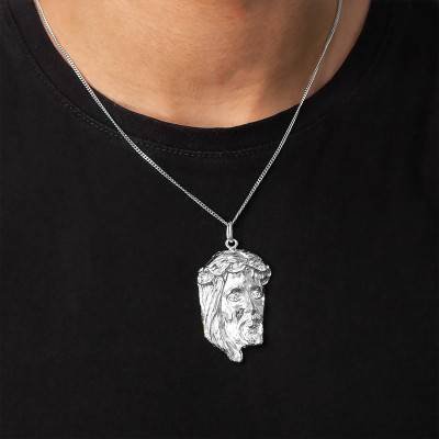 White Gold Christ Head Pendant with Zirconia - Vandona