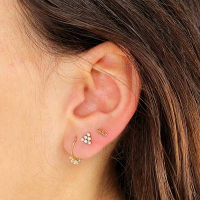 1 Round 750 Yellow Gold & Zirconium Oxide Stud Earring - Lumiosa