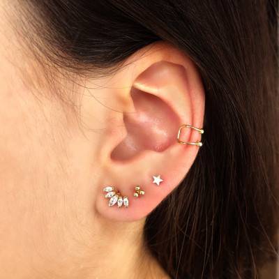 Piercing d'oreille feuille, Or Jaune 750 et zircons - Lumiosa