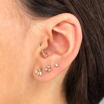 1 Three-Leaf 750 Yellow Gold & Zirconium Oxide Stud Earring - Lumiosa