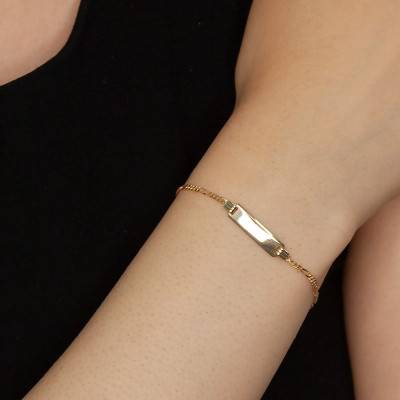 Yellow Gold 375/1000 Fine Chain ID Bracelet, Adjustable Length 16 cm, 1.70 mm Width - Emanessence