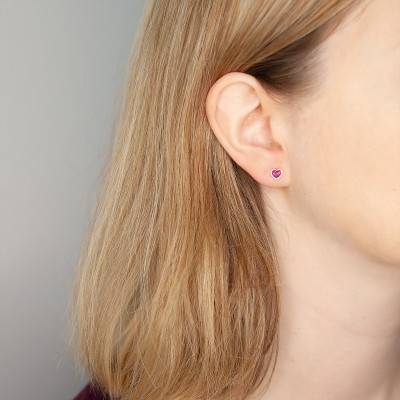 Boucles d'Oreilles Cœurs Pailletés Violettes Or Jaune 375 - Bambins