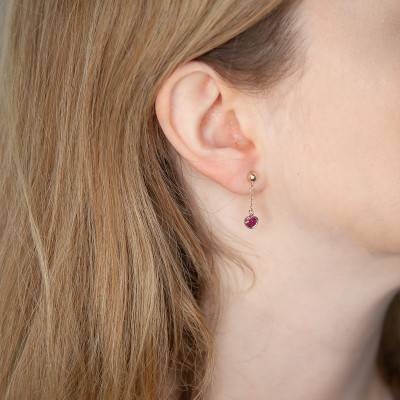 Glitter Heart Drop Earrings in 375 Yellow Gold - Bambins