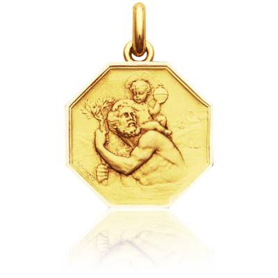 Médaille Octogonale Saint Christophe Or Jaune 750, Diamètre 15 mm à 20 mm - Becker