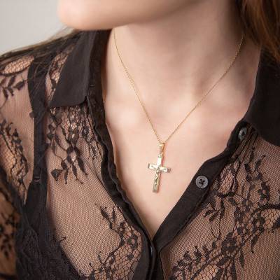750/1000 Yellow Gold Hollow Crucifix Pendant 37mm - Vandona
